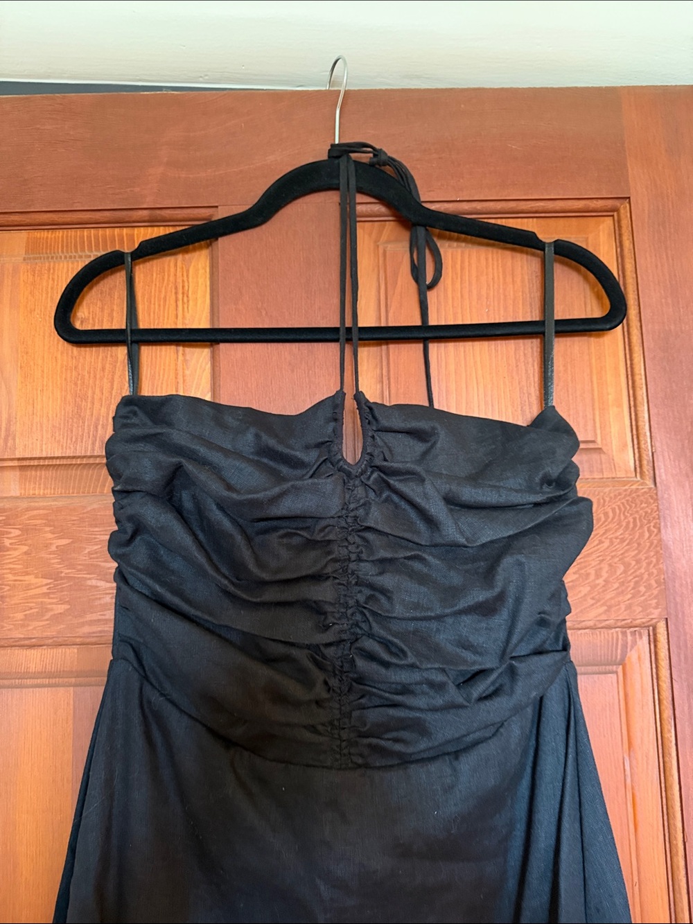 Black Linen Ruched Dress - Picture 4 of 5